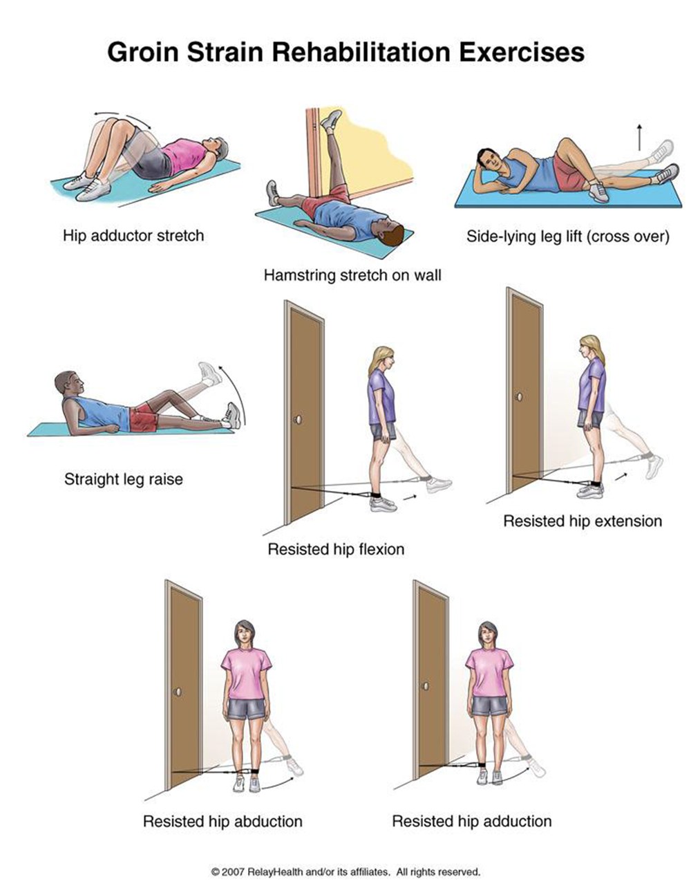 Groin strain rehabilitation exercises illustration