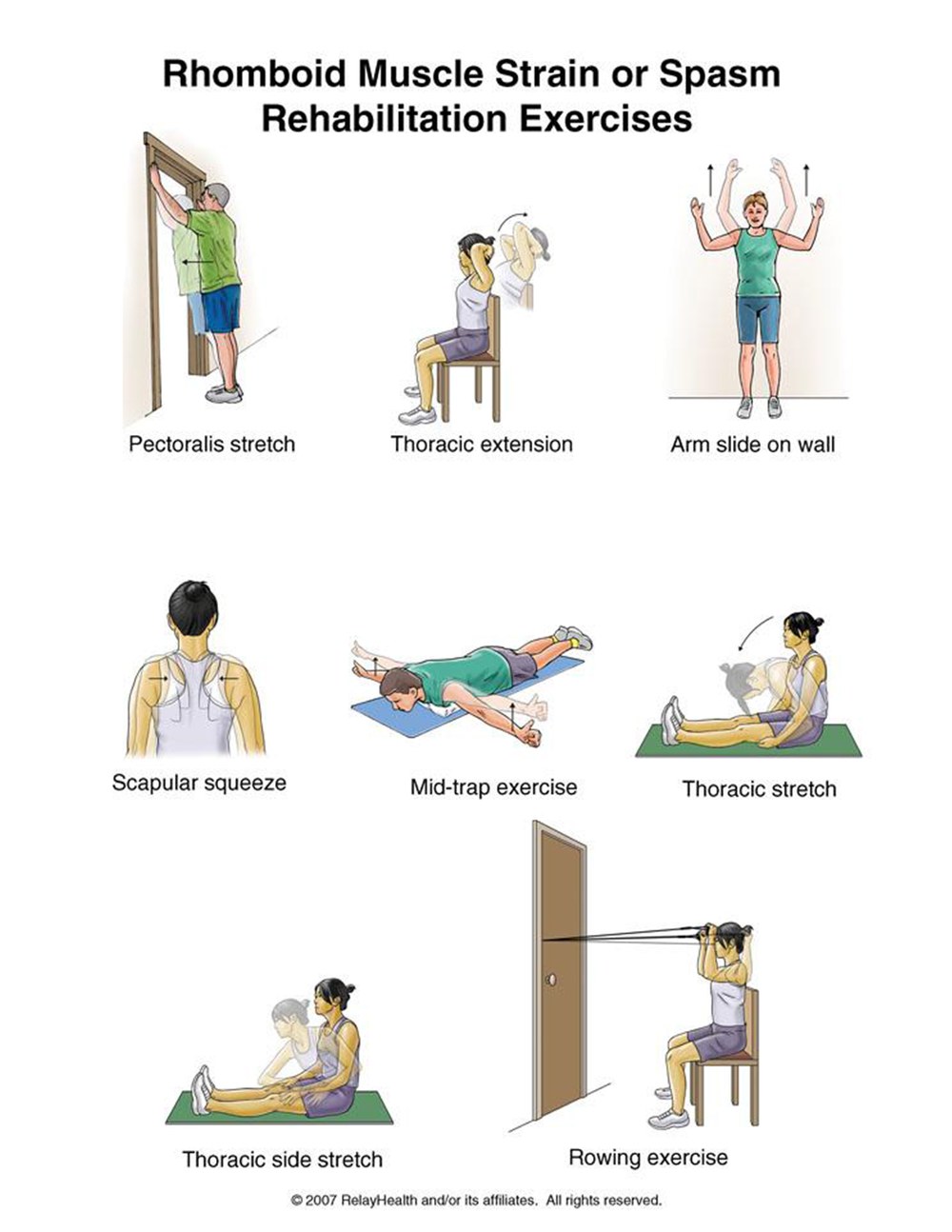 Rhomboid Strain rehabilitation exercises illustration